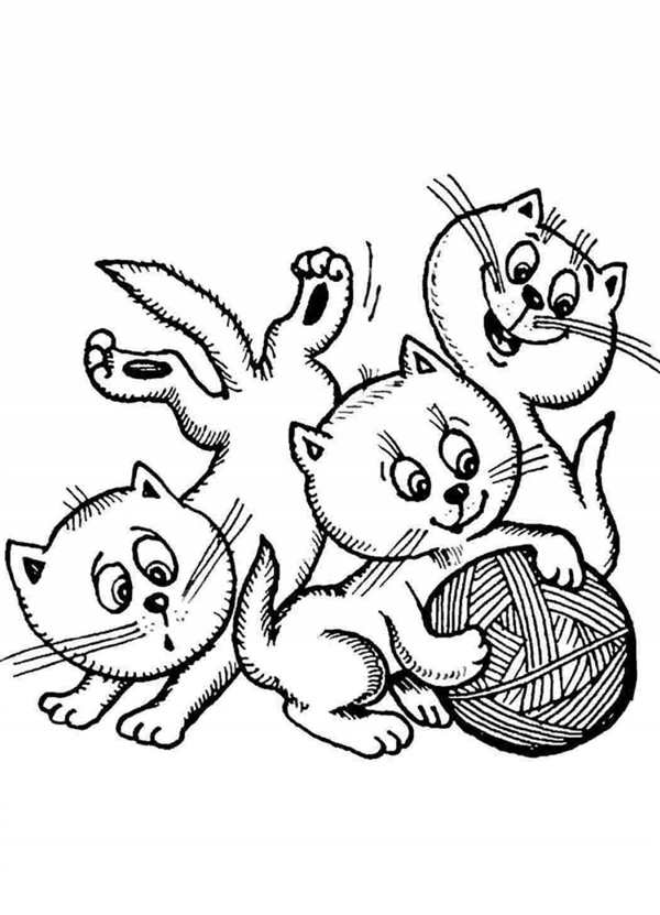 Кошка с клубком раскраска