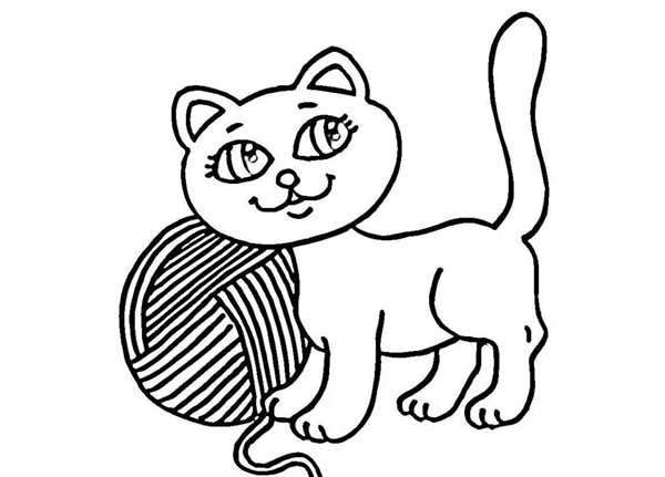Раскраска Котик и его нитки