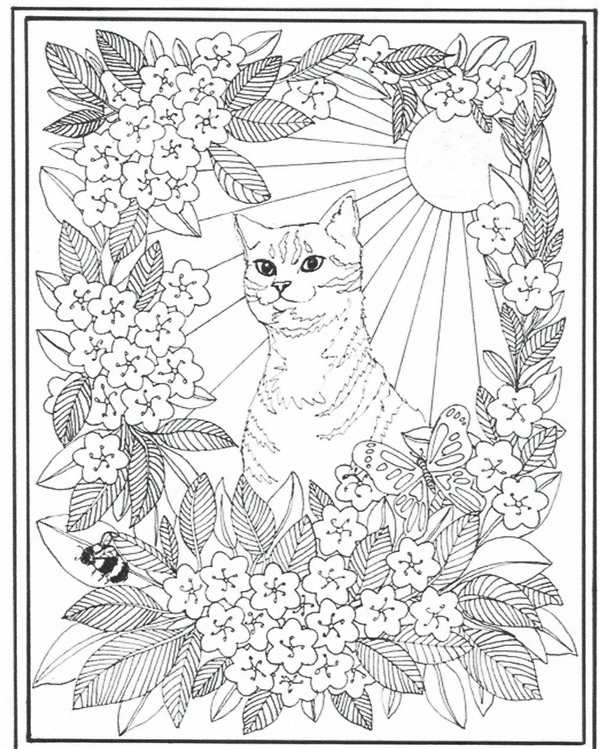 Раскраска кошка с котятами