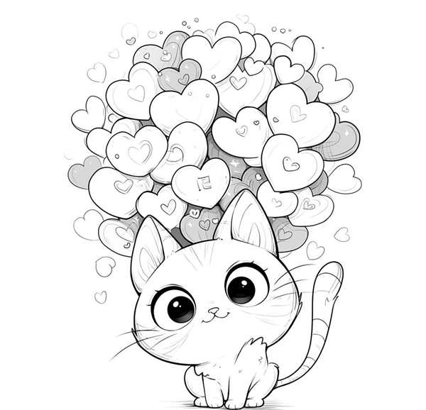 Раскраска кошечка с сердечком