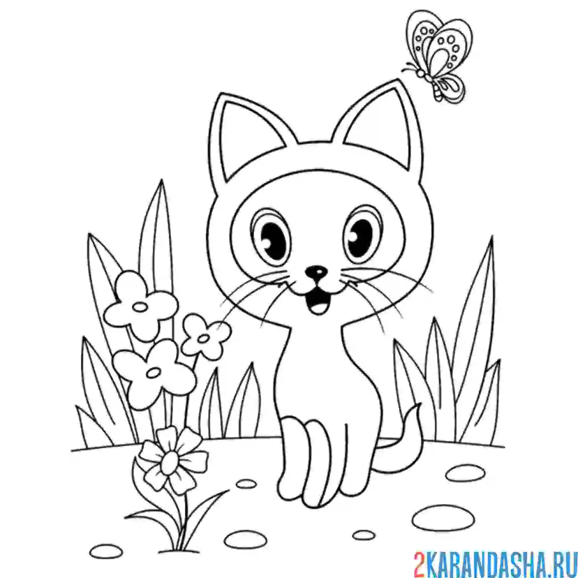 Раскраска Котята и Цветы