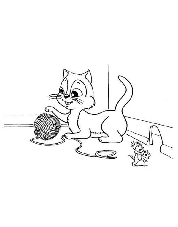 Котик с мышкой раскраска