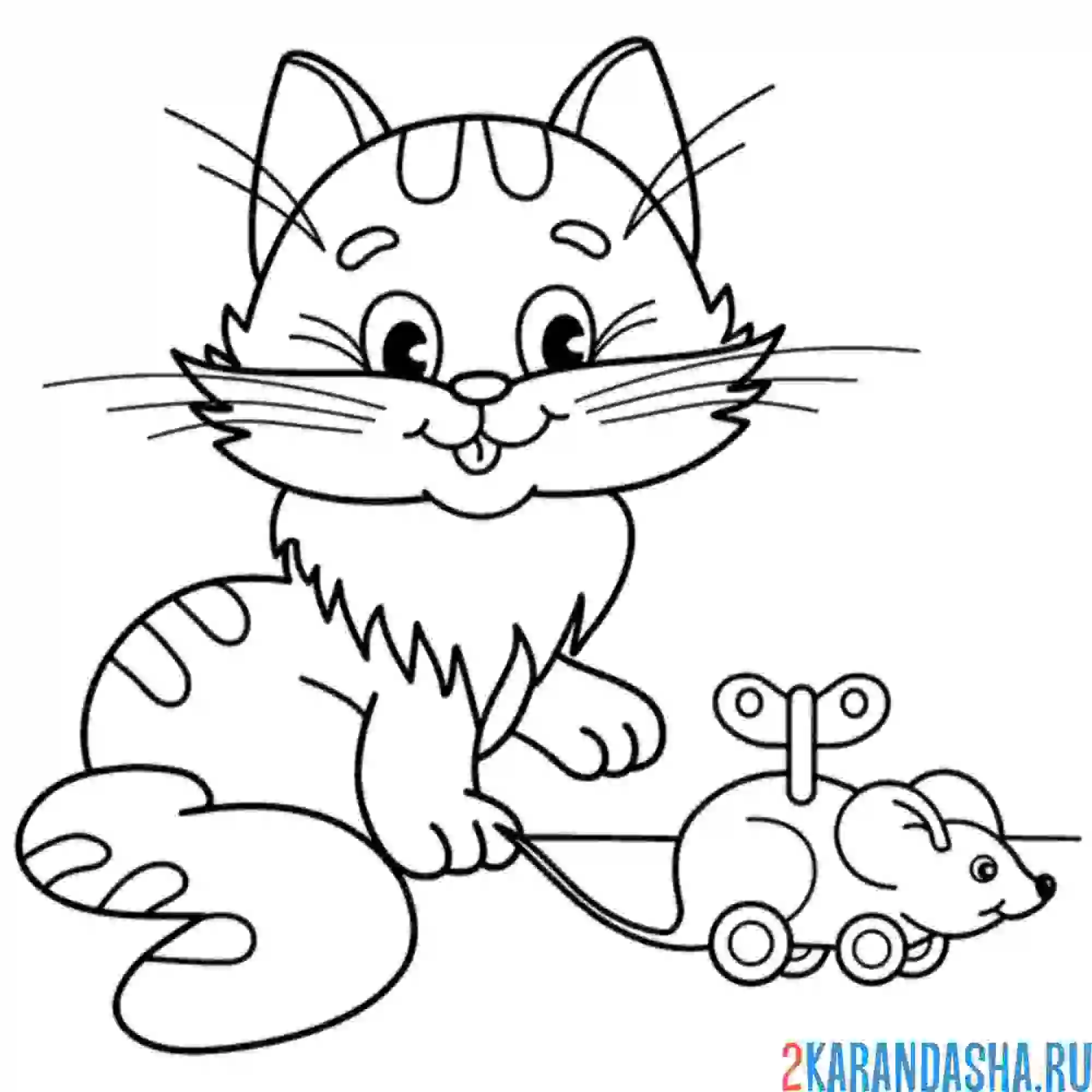 Раскраска Котёнок и Мышка
