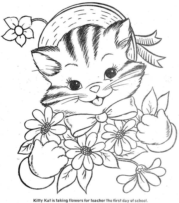 Раскраска кошка с котятами