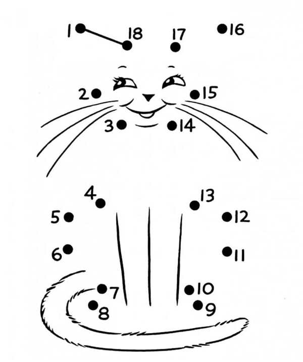 Раскраска Котёнок по точкам