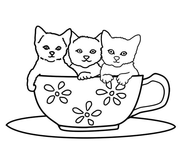 Раскраска кошка с котятами