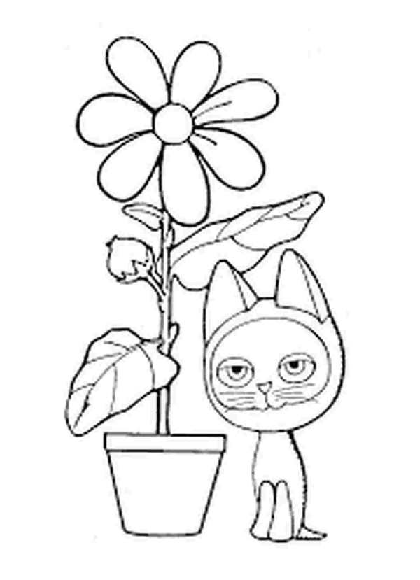Раскраска Котёнок смеётся в ромашках