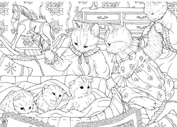 Раскраска котенок в домике