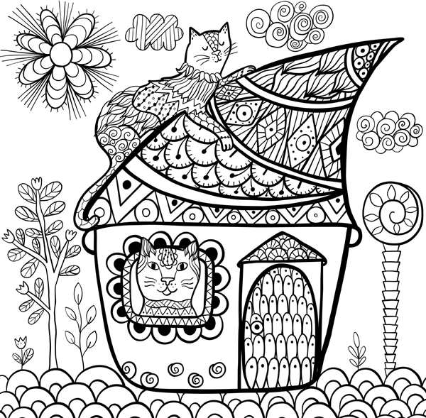 Раскраска кошка с котятами