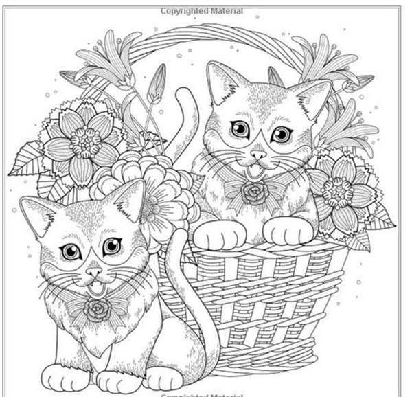 Кошечка с цветами раскраска