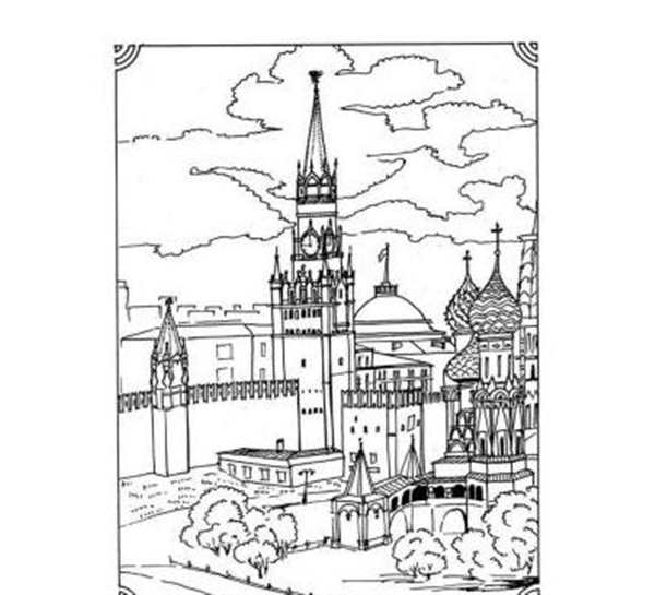 Спасская башня Кремля раскраска