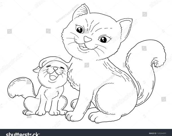 Раскраска Мама и её котёночек
