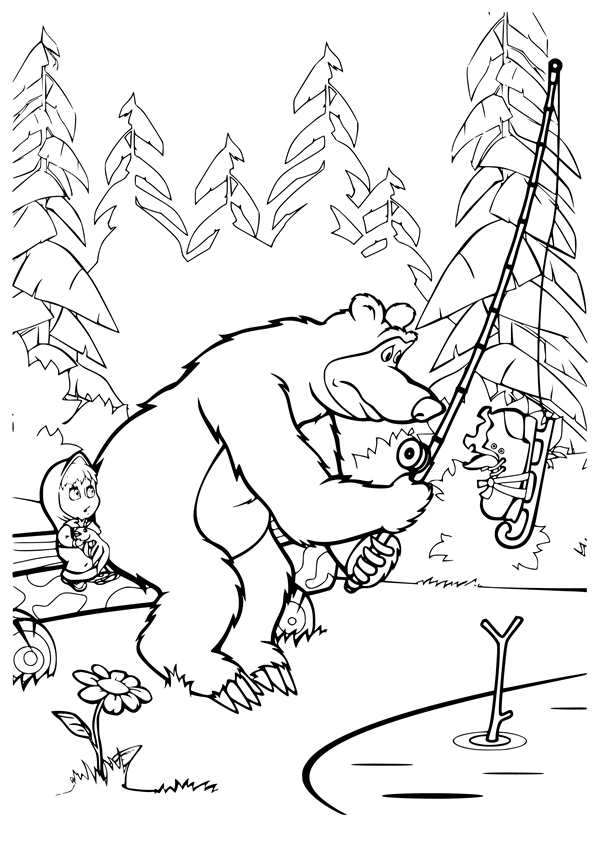Маша и медведь рисунок раскраска