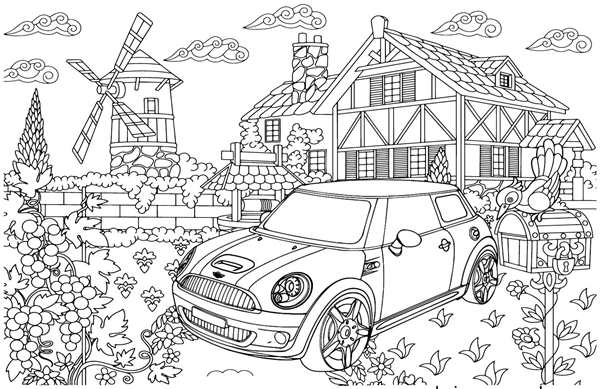 Раскраска Машины Mini Cooper Веселое Занятие для Детей и Взрослых