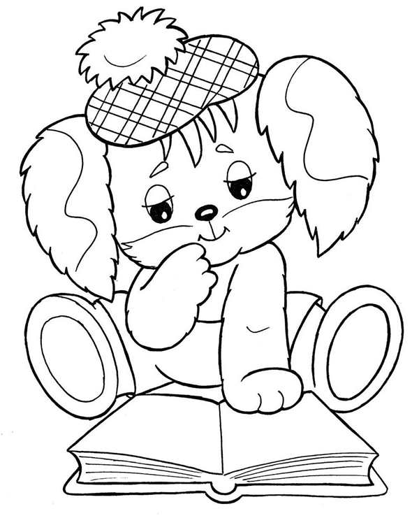 Раскраска Милый ёжик читает книгу