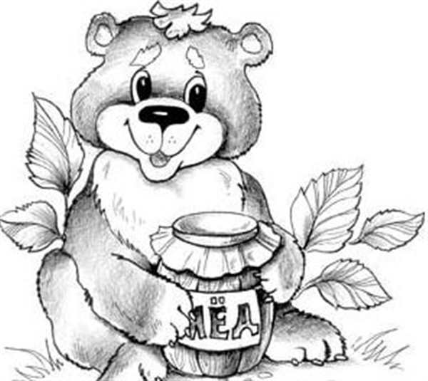 Мишка с медом раскраска