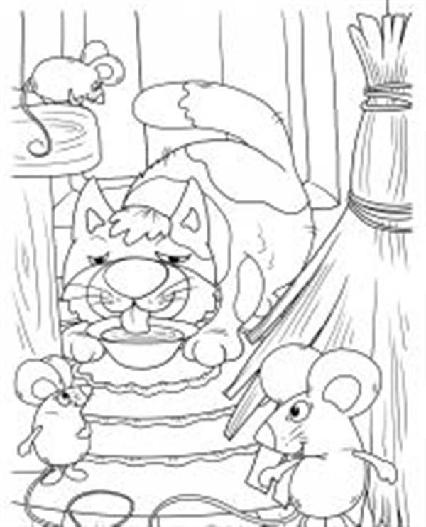 Кот и мыши раскраска для детей