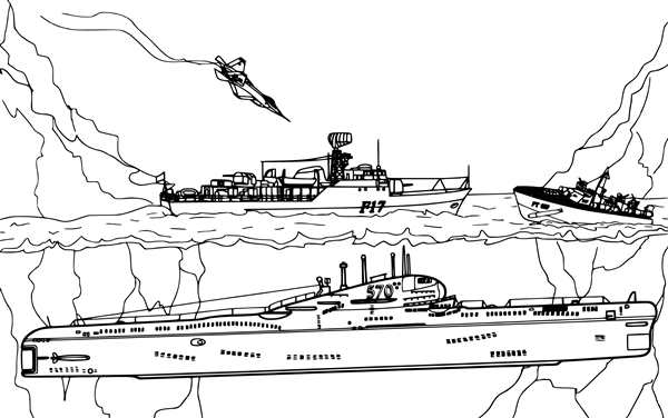 Раскраска море и корабль