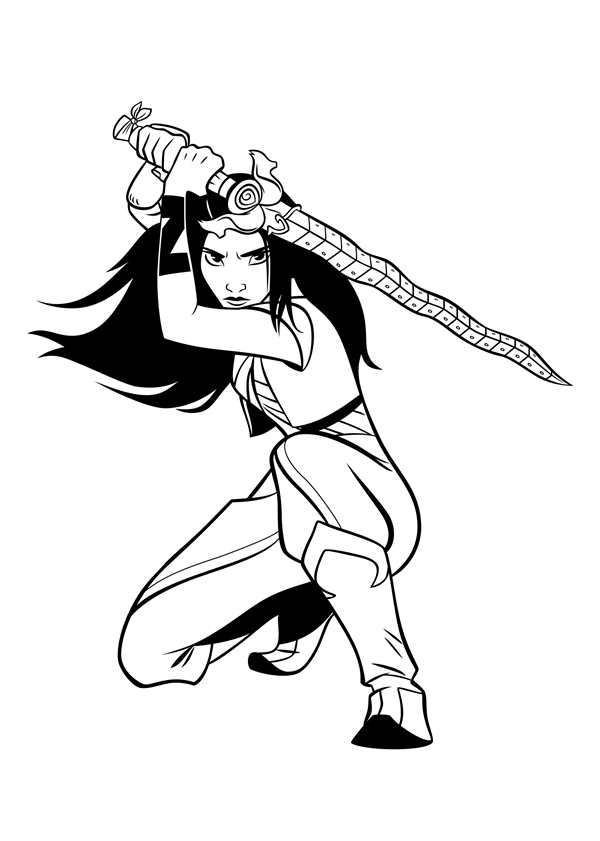 Раскраска Мулан Волшебный момент с мечом sword