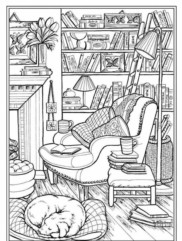 Книжная полка раскраска