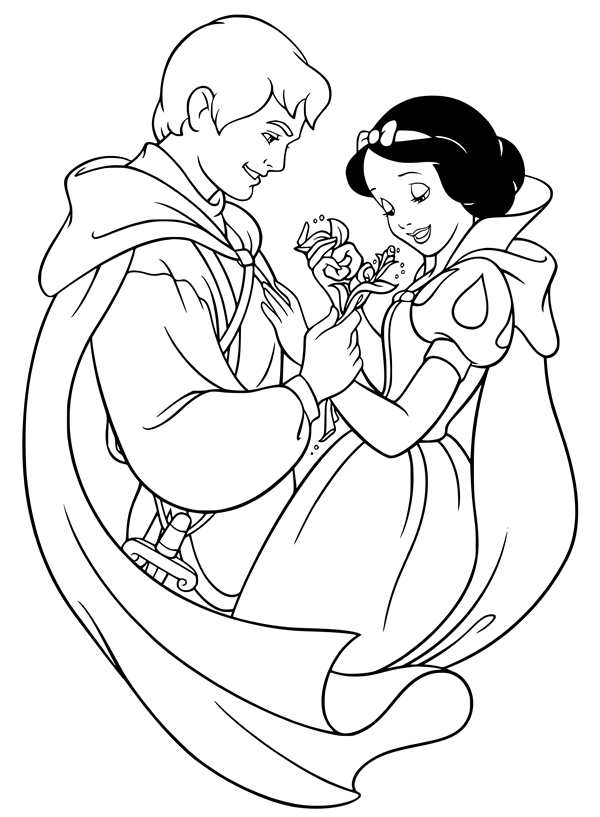 Раскраска принцессы Disney Белоснежка и семь гномов