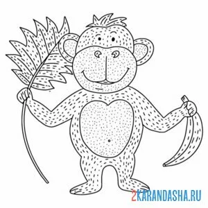 Обезьянка на Пальме раскраска
