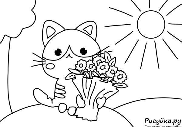 Котик раскраска для детей