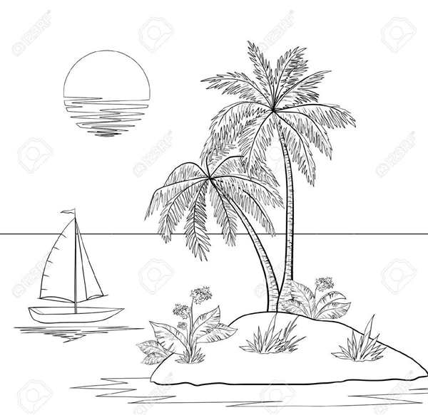 Раскраска море и пляж