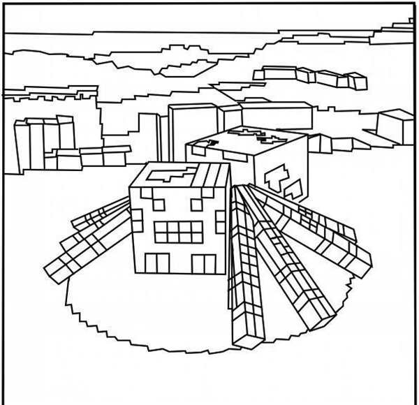 Раскраска Паука из Minecraft Веселое Искусство для Детей