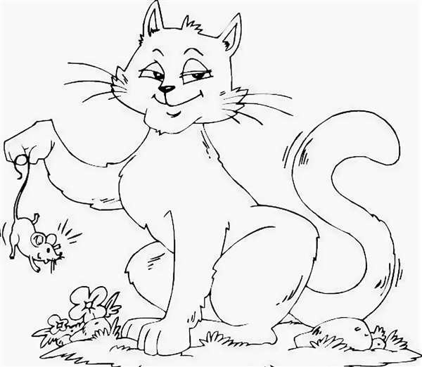 Котик с мышкой раскраска