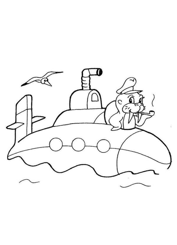 Раскраска Приключение с Подводной Лодкой и Дельфином
