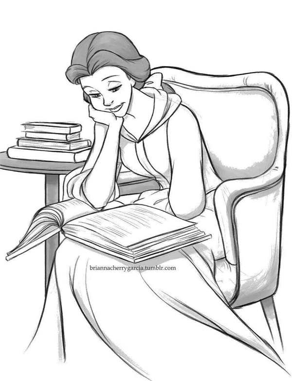 Раскраска Белль с книгой
