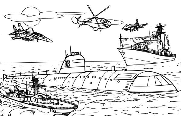 Военные корабли. Раскраска