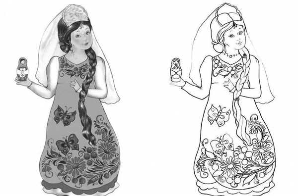 Кукла в национальном костюме рисование