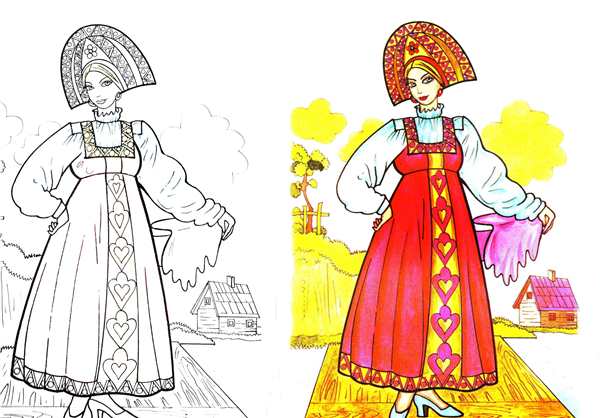 Раскраска девочка в платье