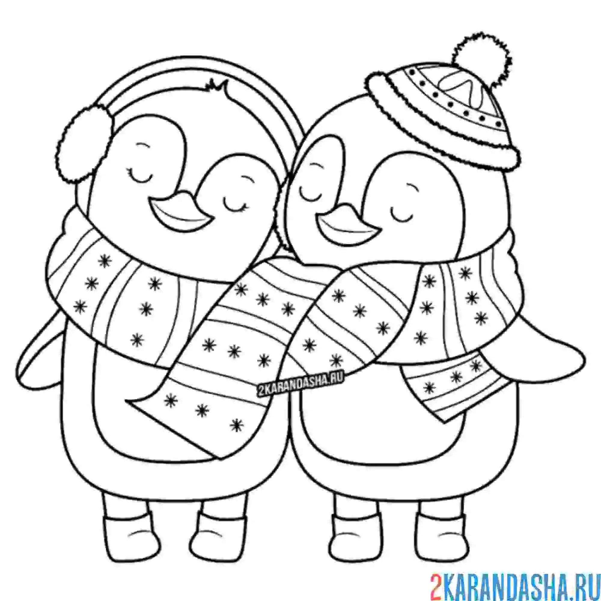 Новогодний Пингвин раскраска