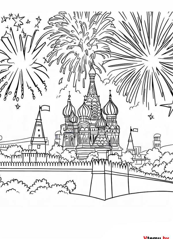 Салют раскраска для детей