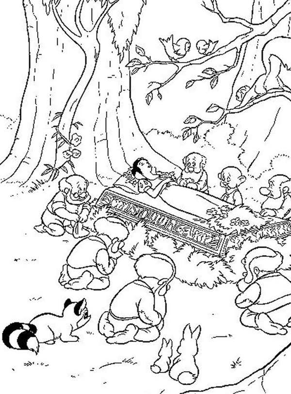 Раскраска принцессы Disney Белоснежка и семь гномов