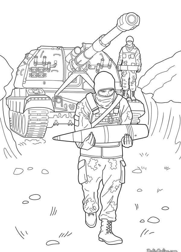 Раскраска военные солдаты