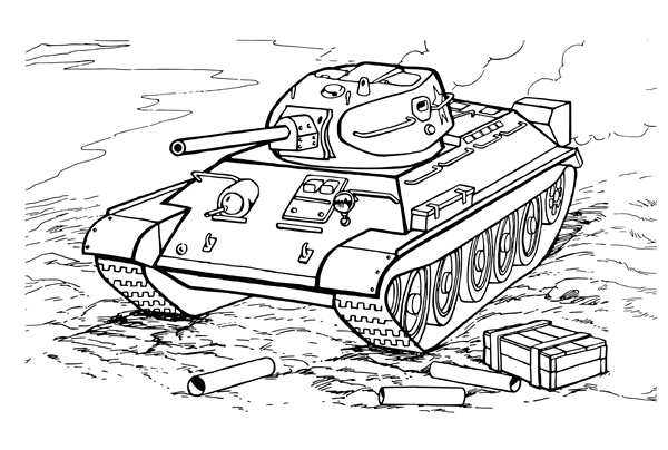 Раскраска танк т34 Военная техника для детей