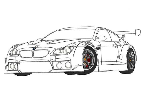 Раскраска спорткара БМВ M3 GTR в деталях