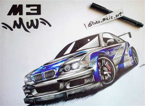 Раскраска спорткара БМВ M3 GTR в деталях