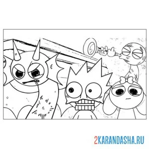 Раскраска Спрунки Плачут