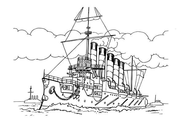 Раскраска море и корабль