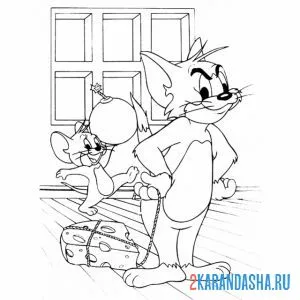 Раскраска Тома и Джерри с нитками дляcreative fun