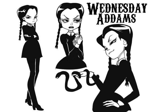 Раскраска Уэnesday Addams и мистического Веща