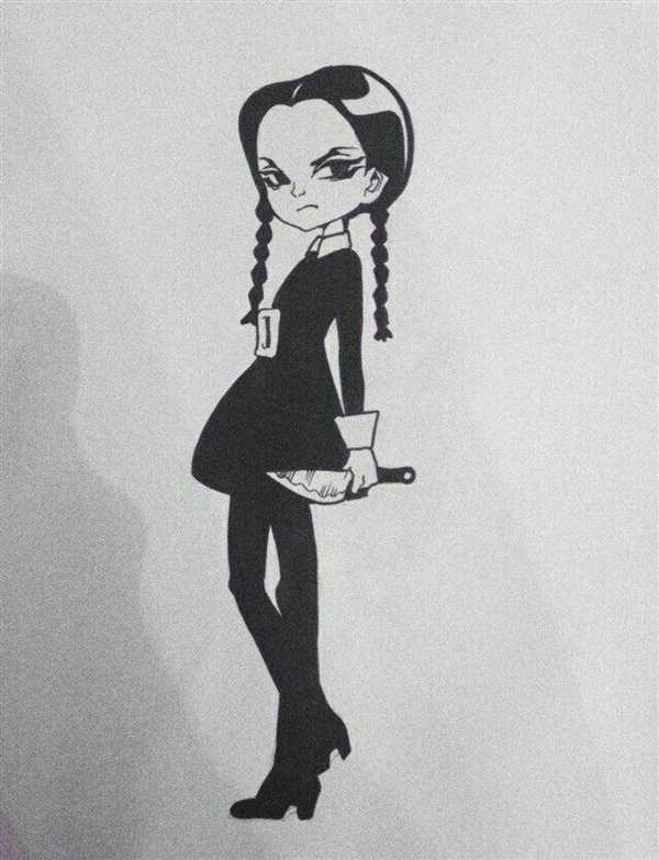 Раскраска Уэnesday Addams и мистического Веща