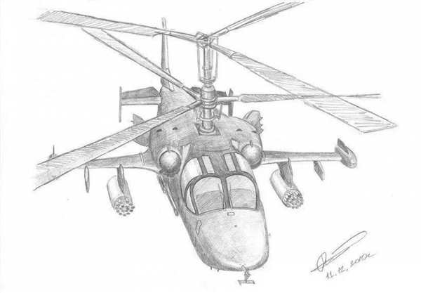 Раскраска Вертолёт КА50 Чёрная акула