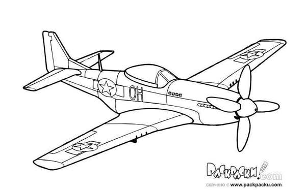 Раскраска военного самолёта P51 Mustang