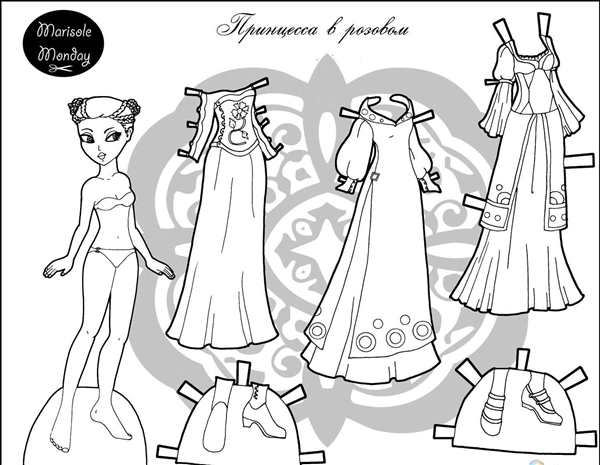 Бумажная кукла с одеждой раскраска